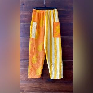 Towel pants oranges and yellow lemons and stripes